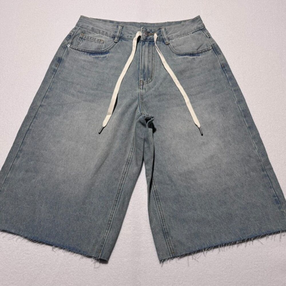 NWT Cider Wide Leg Drawstring Raw Hem Denim Jorts Size Medium
